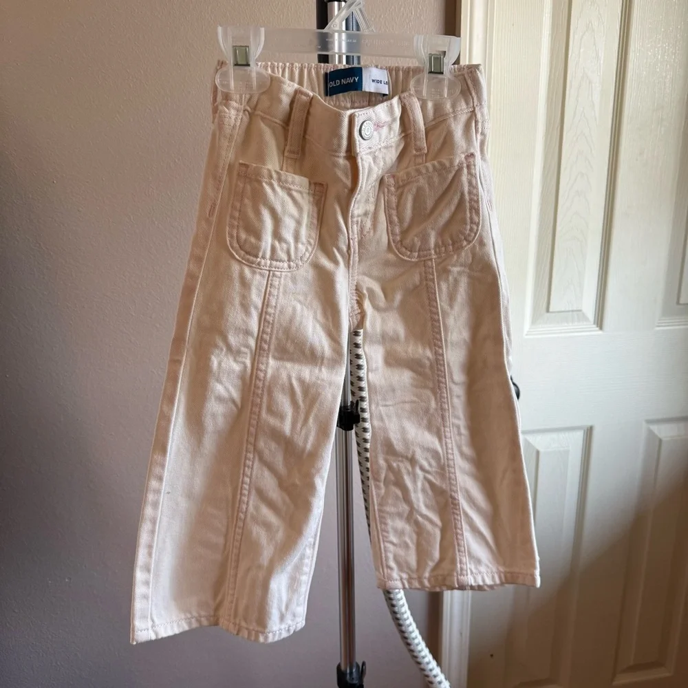Old Navy Kids Girls Cream Wide Leg Crop Jeans Size 2T Adjustable Waist - Picture 1 of 6